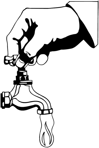 Hand turning on dripping faucet vinyl sticker.  Customize on line. Energy Power 032-0044